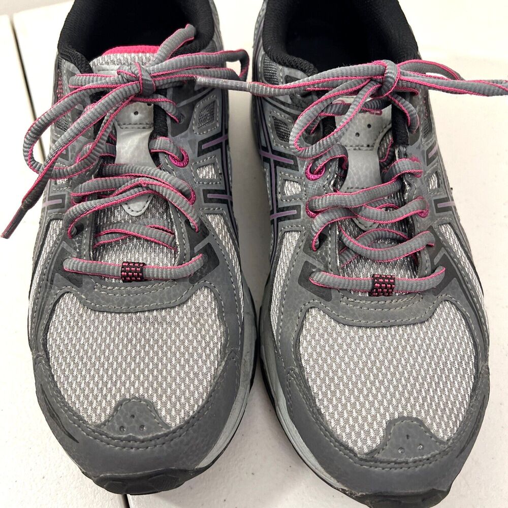 Asics Women Pink Black Laces Mesh Running Shoes 7.5  Sneakers